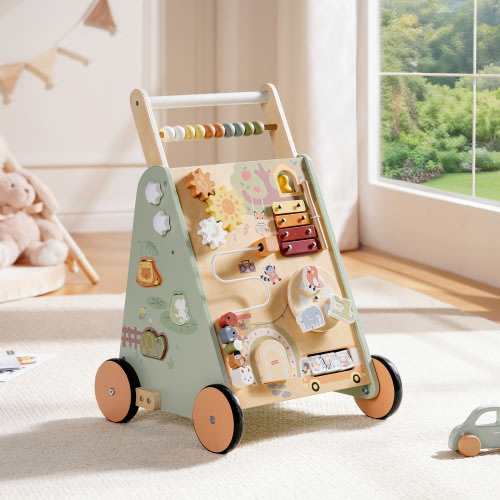 Forest Theme Wooden Baby Push Walker | Adjustable Height | Ages 10M+