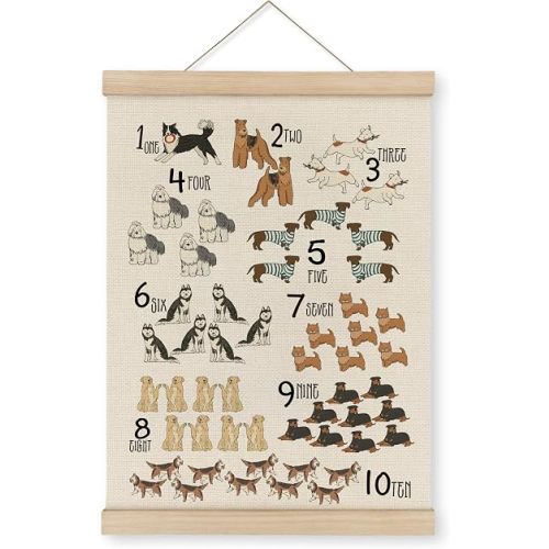MAQIKA Numbers Poster Framed with Wood Hanger, Playroom Wall Decor, Nursery Wall Decor, Animal Hanging Wall Decor, Alphabet Numbers Canvas Wall Art for Classroom Kids Room Toddlers Room 12x16 Inch
