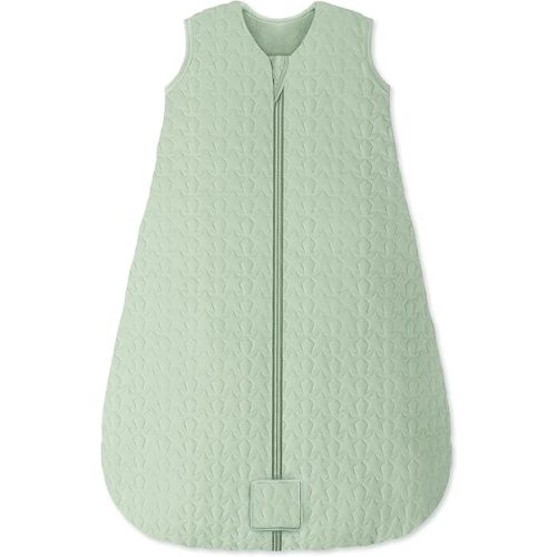 Baby Sleep Sack 0-6 Months TOG 2.5 Winter Baby Wearable Blanket, 100% Cotton Fabric Newborn Infant Sleeping Sack 2-Way Zipper Quilted Baby Sleep Bag, Warm Soft Green