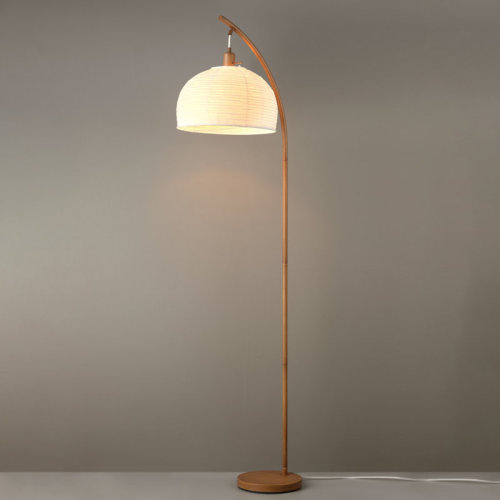 Novogratz X Globe 70" Floor Lamp, Wood-Tone Finish, White Paper Shade, On/Off Rotary Switch, 6 Ft. Clear Cord, Home Improvement, Living Room, Office | Wayfair
