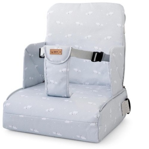 SARO Portable Booster Seat – Glacier Gray | 2-in-1 Foldable Travel High Chair and Storage Bag for Babies | Lightweight, Compact