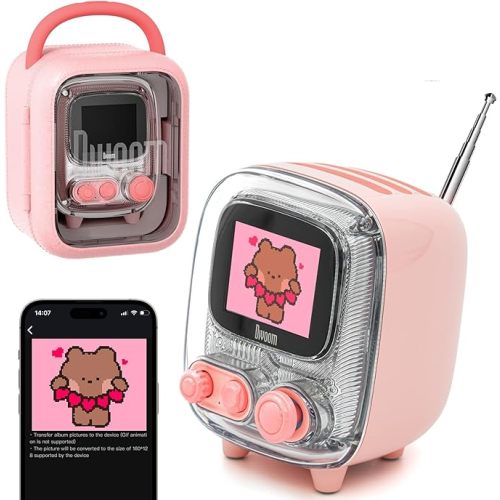 Divoom Tiivoo-2 Retro Bluetooth Speaker with FM Radio,Pixel Art Portable Mini Cute Wireless Small Speaker,Vintage Decor Suitable for Party Office Desk Home Bedroom Kitchen,Gifts for Women Men,Pink