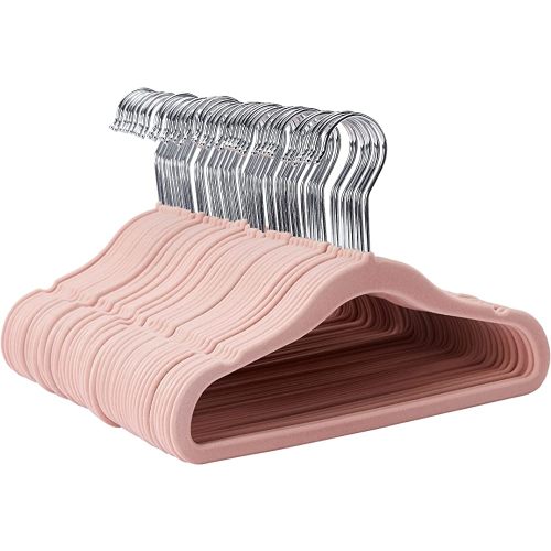 Amazon Basics Kids Velvet, Non-Slip 11" Clothes Hangers, Blush - Pack of 50