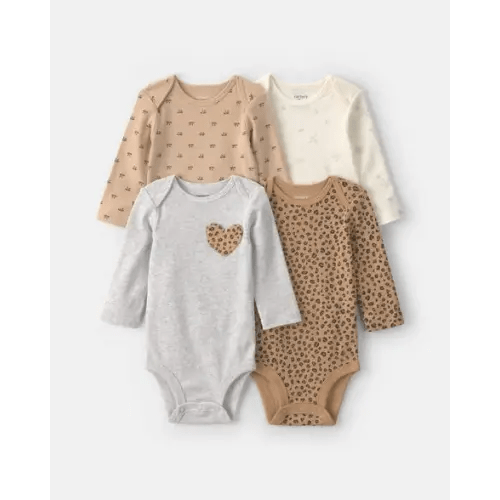 Baby Girl 4-Pack Leopard Print Long-Sleeve Multipack Bodysuits | Carter's