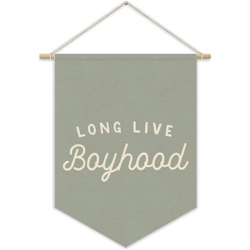 Blue Boy Room Decor,Long Live Boyhood Canvas Banner Nursery Playroom Wall Decor for Boys Bedroom Toddler Decorations Teen Boy Room Decor,Playroom Decor Wall Hanging Flag 15x11 Inch（Haze Blue)
