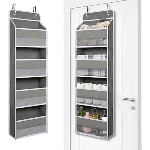 Heavy Duty Over Door Organizer, Hanging Organizer Storage with 4 Large Capacity Pockets, Closet Bathroom Nursery Bedroom Dorm, Toys Cosmetics Sundries and Baby Essentials, Gray