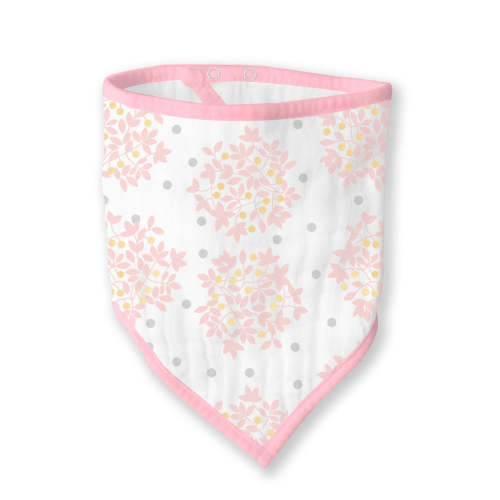 Muslin Bandana Bib - Heavenly Floral, Pink with Touch of Gold Shimmer – SwaddleDesigns