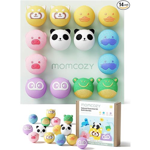 Momcozy 14-Pack Animal Bath Bombs with Essential Oil, Ideal Christmas Gift for Happy Educational & Fun Bath Time, Bath Bombs Kit with 7 Cute Animal Shapes, Ideal Gifts for Kids Girls Boys Toddler
