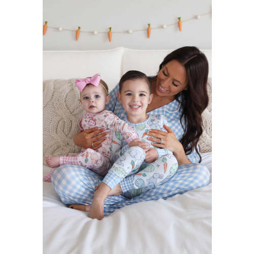 Women's Two Piece Flare Lounge Set | Blue Gingham