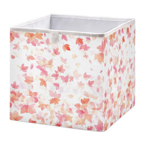 Open Home Storage Bins Durable Foldable Fabric Organizers for Clothes Toys Books 11.02x11.02x11.02 in Pink and Orange Leaves