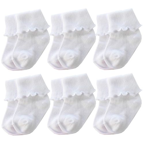 6 &12 Pairs Infant Toddler Baby Kids Turn Cuff Ruffle Cotton Socks