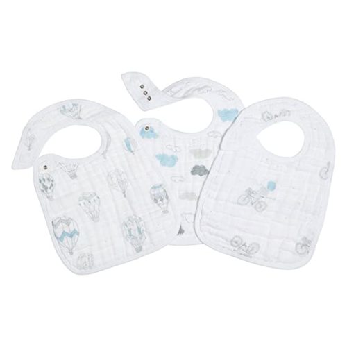 aden + anais Classic Snap Bib; 100% Cotton Muslin; Soft Absorbent 3 Layers; 3-Pack; Adjustable; 9" X 13"; Night Sky Reverie; Elephants