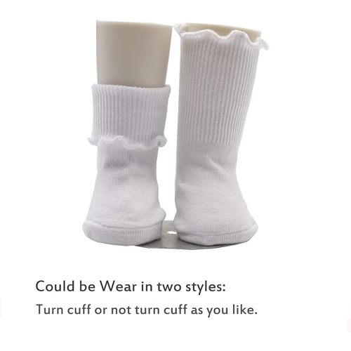 Xiyadun 6 &12 Pairs Infant Toddler Baby Kids Turn Cuff Ruffle Cotton Socks - Ruffle White - 6-12 Months