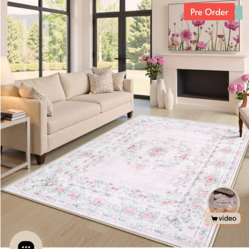 Eliane Pink Vintage Traditional Floral Area Washable Rugs - Stylish, Durable, Eco-Friendly | Lahome