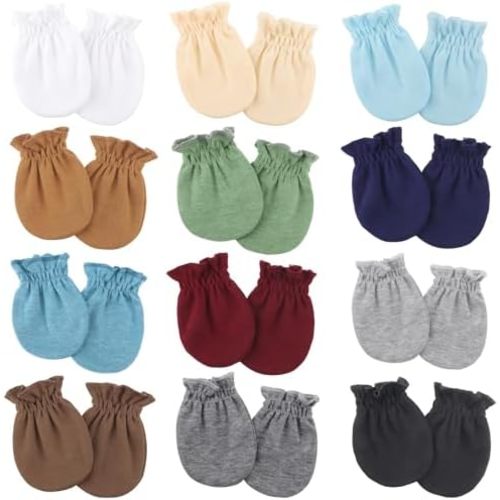 BQUBO 12 Pairs Baby Mittens Newborn Infant Toddler Mittens No Scratch Cotton Elastic Wrist Gloves for Boys Girls 0-6 Months