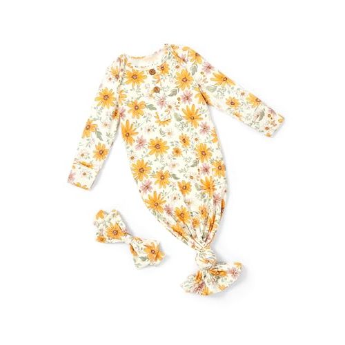 PATPAT Baby Sleeper Gown with Bamboo Viscose for Newborn Girls Boys, Knotted Nightgown with Mittens for Infant Home Coming