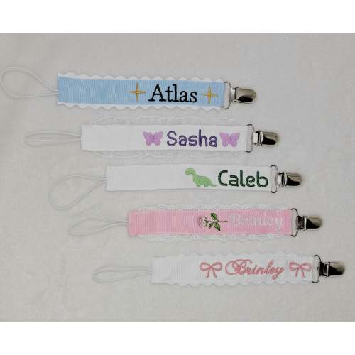 Custom Embroidered Pacifier Clip, Baby Gift, Baby shower Gift, Personalized Pacifier Clip, Monogrammed Pacifier Clip, Binky Clip, Paci Clip