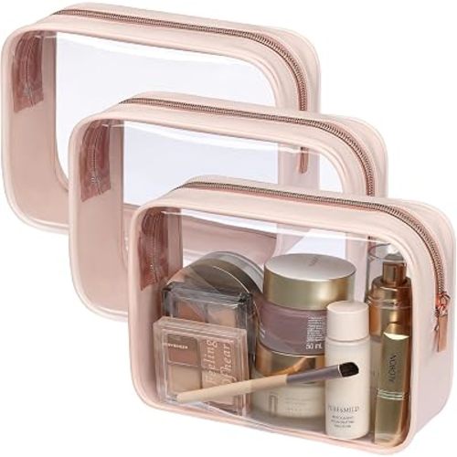 TSA Approved Toiletry Bag - Clear Makeup Bag for Travel, Nude Pink