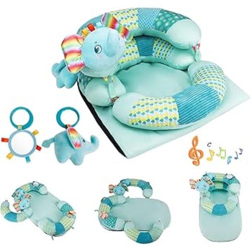 3-in-1 Tummy Time Pillow and Seated Support Playmat with Detachable Early Sensory Toys for Infant, Sitting Support to Prevent Reflux, Portable Gifts for Newborn Boys and Girls (Blue)