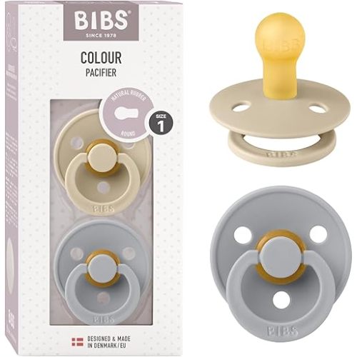 BIBS Pacifiers Colour Collection | Natural Rubber Baby Pacifier | Set of 2 BPA-Free Soothers | 0+ Months (Pack of 2) | Vanilla/Cloud