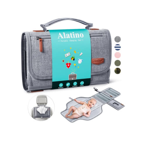 Portable Diaper Changing Pad for Baby, Detachable Travel Changing Pad with Baby Wipes Pocket, Gifts for Baby Shower, Newborn Girls and Boys (Grey)