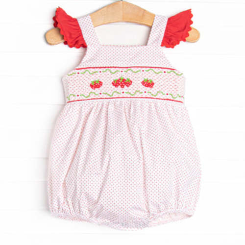 Bitty Dot Berries Smocked Bubble, Red – Stitchy Fish