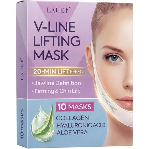 V Shaped Contouring Face Mask Line Shaping Lifting Belt Neck Reduction Jawline Lift Tape Enhancer Face Patch Firming Tightening Skin Chin Up Sculpting Collagen Mask Hyaluronic Acid Aloe Vera 10pcs