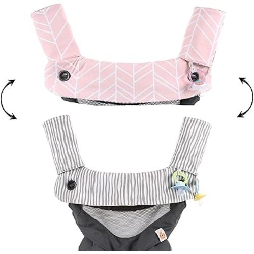Premium Drool and Teething Reversible Cotton Pad | Fits Ergobaby Four Position 360 + Most Baby Carriers | Pink Herringbone Design | Hypoallergenic | Great Baby Girl Shower Gift by Mila Millie