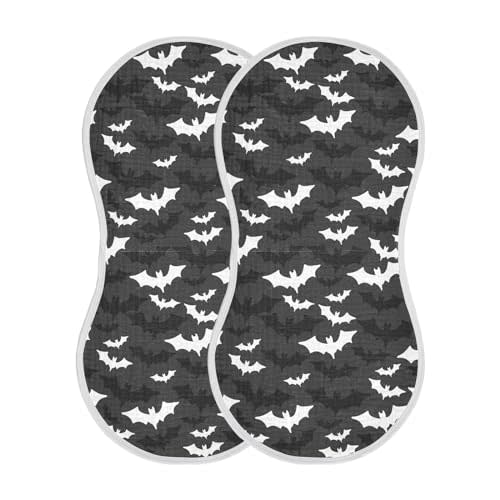 JHKKU Muslin Burp Cloths for Baby Boys and Girls - 2-Pack Ultra Absorbent Halloween Bats Muslin Washcloths, Newborn Towel, Milk Spit Up Rags, Burp Cloth Bibs for Unisex, 22 x 11 Inch