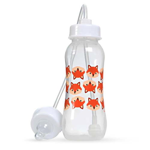Hands-Free Baby Bottle - Anti-Colic Nursing System 9 oz Baby Bottle with Fast Flow Nipple/Teat 3m+ with Tube Straw Feeding System for Toddler (1 Pack - Fox)