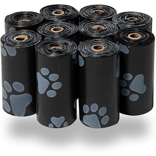 Best Pet Supplies Dog Poop Bags (150 Bags) for Waste Refuse Cleanup, Doggy Roll Replacements for Outdoor Puppy Walking and Travel, Leak Proof and Tear Resistant, Thick Plastic - Black