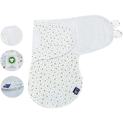 Uni Organics NICU RN Designed Arms Up Swaddle 0-3 Months Baby Sleep Sack, Self soothing with Arm Pocket and Zipper, prevents Startle Reflex. Velcro Swaddle, 100% GOTS Certified Organic Cotton