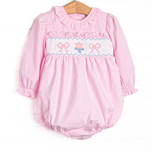 Happy Birthday Bows Smocked Long Sleeve Bubble, Pink Gingham – Stitchy Fish