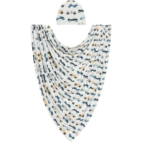 Posh Peanut Unisex Baby Swaddle Blanket - Large Premium Knit Viscose from Bamboo - Infant Swaddle Wrap, Receiving Blanket and Beanie Set, Baby Shower Newborn Gift, Registry - Enzo