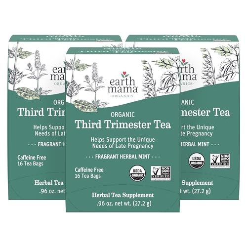 Earth Mama Organic Third Trimester Tea Bags | 100% USDA Organic Herbal Tea for Late Pregnancy Comfort + Childbirth Preparation, 16 Teabags Per Box (3-Pack)