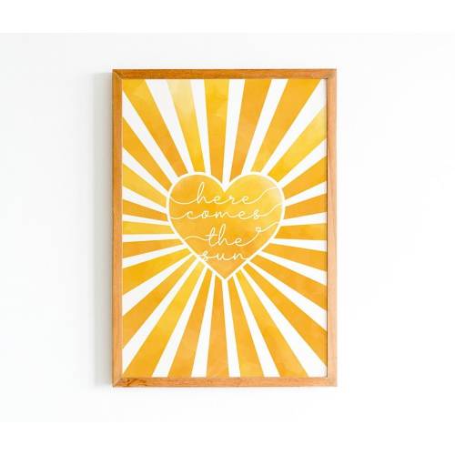 Here Comes The Sun Art Print, Boho Nursery Wall Decor, Neutral Kids Room Poster, Inspirational Beatles Song Quote, Baby Shower Gift Idea