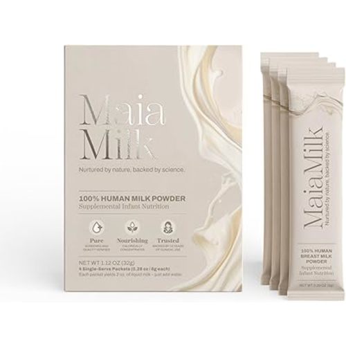 100% Human Donor Milk Powder Packets, Supplemental Infant Nutrition, Shelf-Stable, Freeze-Dried Breast Milk Baby Formula, Box of 4 Single-Serve Packets, 2oz Milk Per Serving