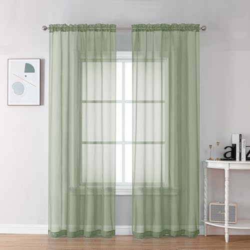 OVZME Bedroom Curtains 2 Panel Sets 84" Inch Length - Transparent Light Weight Soft Window Treatment Panels for Study Room/Living Room/Guest Room, Sage Green, Per Panel W42 X L84 inches