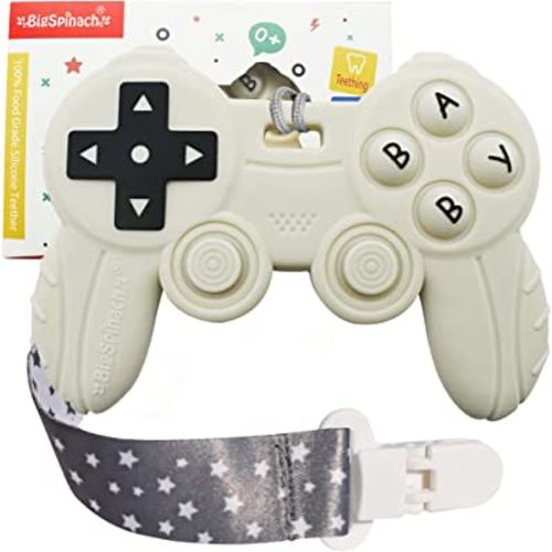 Cool Remote Game Control Teething Toy for Babies 0-6 6-12 Months,Game Controller Teether for Gamer Parents,Baby's First Valentines Day Gifts,Silicone Remote Chew Toys(White
