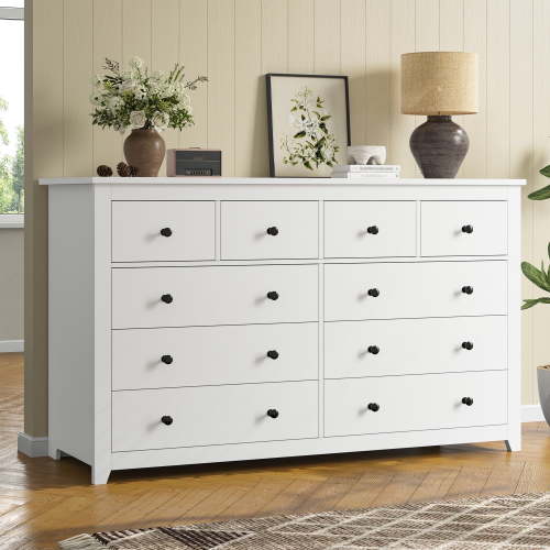 White Dresser for Bedroom with 10 Drawers, Wide Chest of Drawers, Large Wooden Storage Dresser for Bedroom, Living Room,Hallway