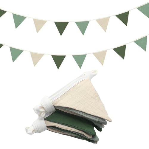 Oudain 2 Pcs Pennant Banner Flags Nursery Garland Triangle, Fresh Natural | Each 7.75 ft, Nursery Triangle Bunting, Fabric Playroom Wall Decor, Baby Shower Birthday Party, Boho Wedding Decoration