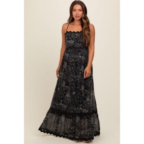 Pinkblush Black Floral Contrast Trim Maternity Maxi Dress Small