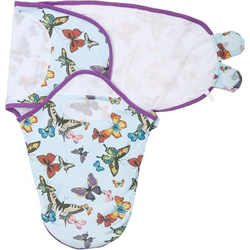 LollyBanks Baby Swaddles, 100% Cotton Baby Girls Sleep Swaddle, 0-3 Months Swaddle Sack for Girls with Easy Change Zipper, Newborn Sleep Swaddles Nursery Swaddling Blankets (Butterfly Print)