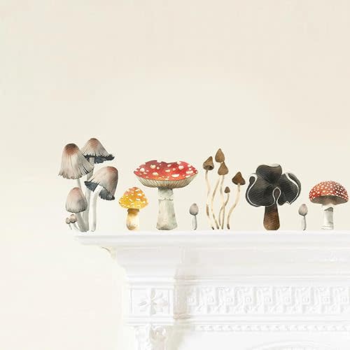 Mushroom and Toadstool Wall Decals,Set of 12 Woodland Theme Stickers,Office Nursery Forest Kids Room Decor