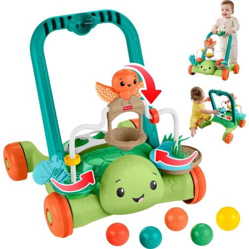 Fisher-Price Moves with You Turtle Walker, Baby & Toddler Activity Push Toy, 5 Balls