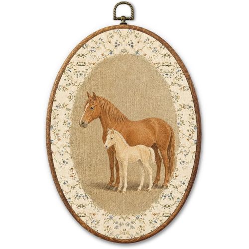 RWWNONW Vintage Horse Foal Cottage Core Wall Art Framed Retro Decor