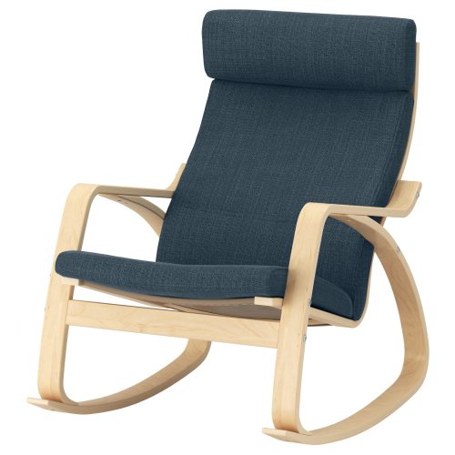 POÄNG Rocking chair - birch veneer/Hillared dark blue