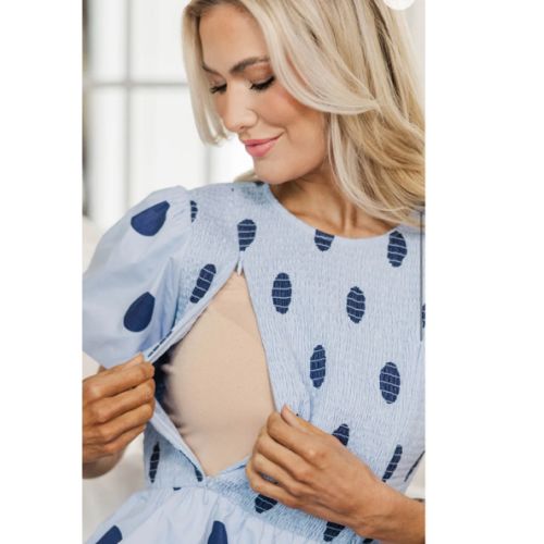 NURSING COLLECTION: Make The Right Choice Light Blue Polka Dot Maxi Dress