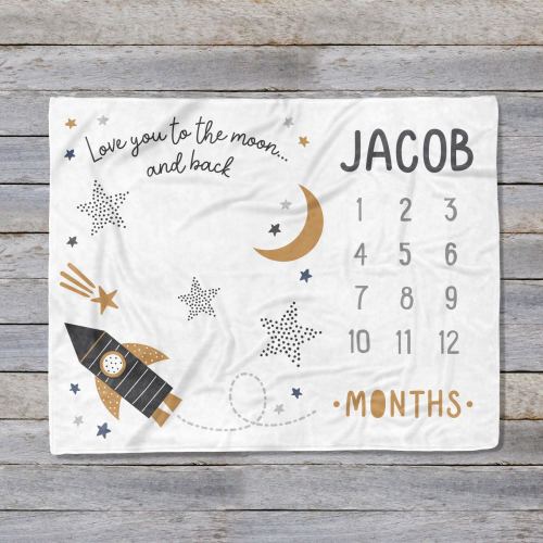 Personalized Baby Milestone Blanket: Moon & Stars, Gender Neutral, Baby Shower Gift, Modern Baby Blanket