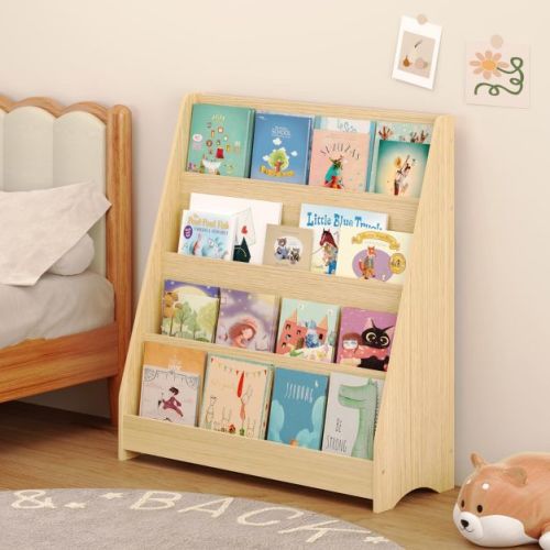 KTMBDW 4-Tier Kids Bookshelf - Toddler Book Display Shelves for Classrooms, Playrooms, and Nursery - Wooden Children Book Rack